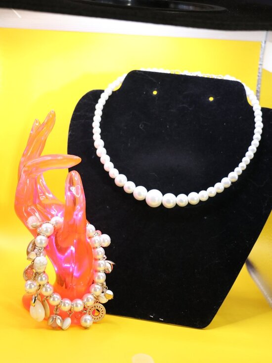 Source Unknown Jewelry - Faux Pearl Graduated Bead Choker and Boho Bracelet Combo Set